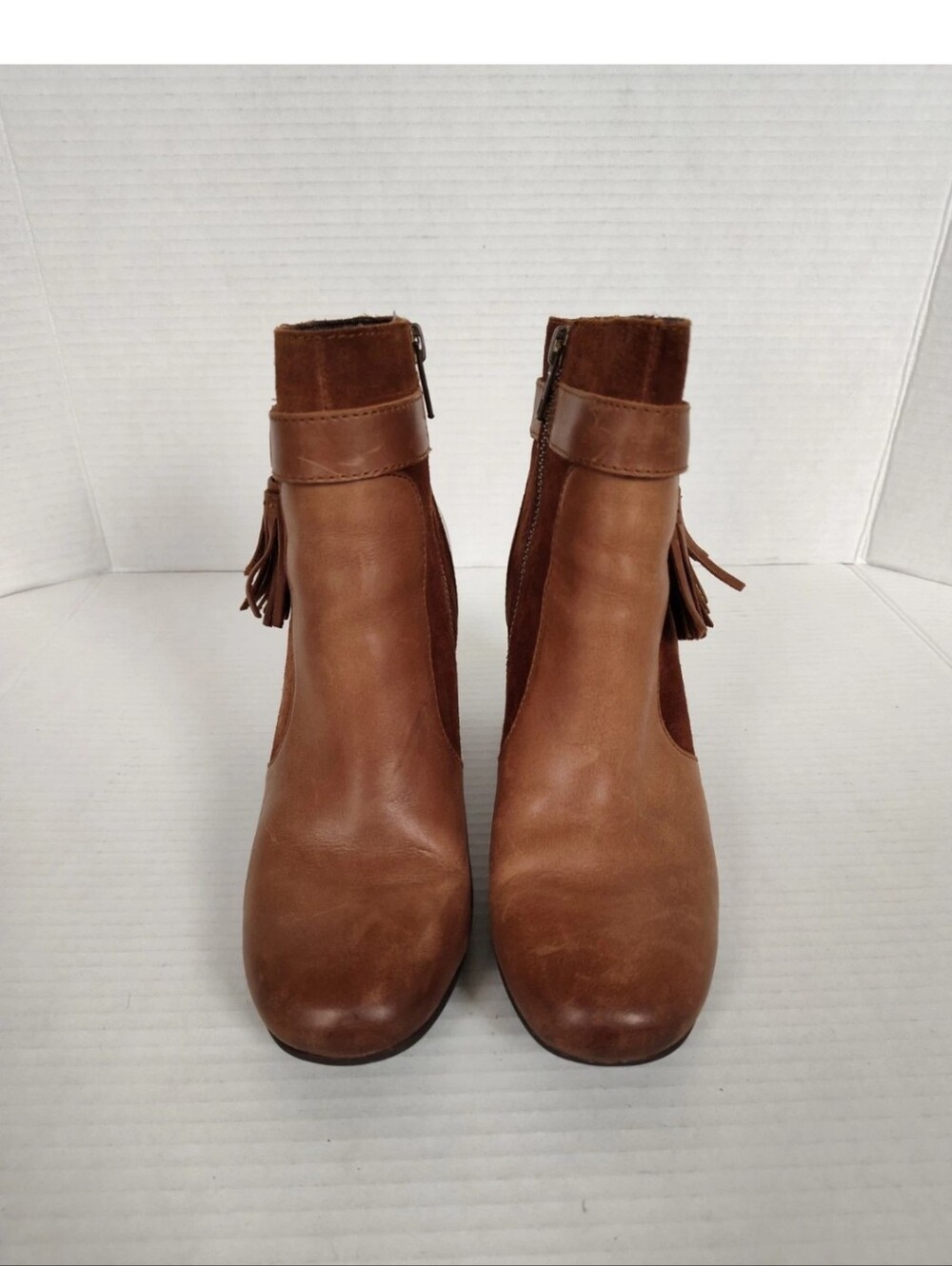 Born Booties Womens 6 M Toco Tassel Ankle Boots Brown Leather Heeled Zipper - Picture 2 of 6